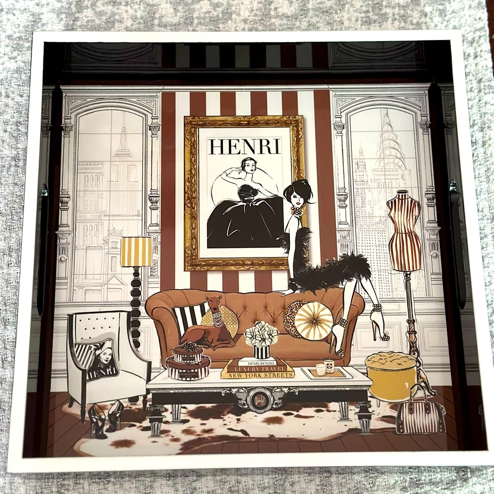 Stunning Henri Bendel Megan Hess Room Cocktail Decorative Coffee Table Tray VGUC